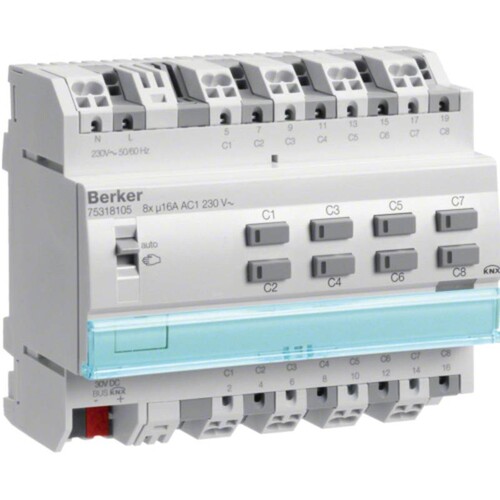 75318105 BERKER KNX Schaltaktor 8fach 16A C-Last REG Produktbild