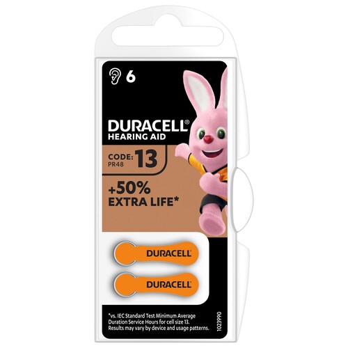 96077566 Duracell EasyTab 13 (PR48) Hörgerätebatterie 6er Produktbild Front View L