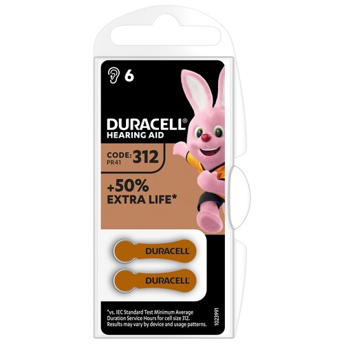 96077573 Duracell EasyTab 312 (PR41) Hörgerätebatterie 6er Produktbild Front View L