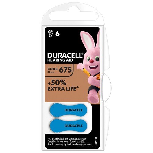 5000394167346 Duracell EasyTab 675 (PR44) Hörgerätebatterie 6er Produktbild Front View L