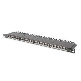DN-91624S-SL-EA Digitus CAT.6a Patchpanel, 24xRJ45 19 0.5 HE, RAL9005, Produktbild front M
