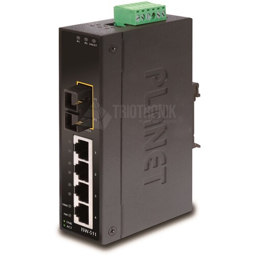ISW-511 Planet IP30 Slim Type 4 Port Industrial Ethernet Switch +  1 Port 10 Produktbild Front View L