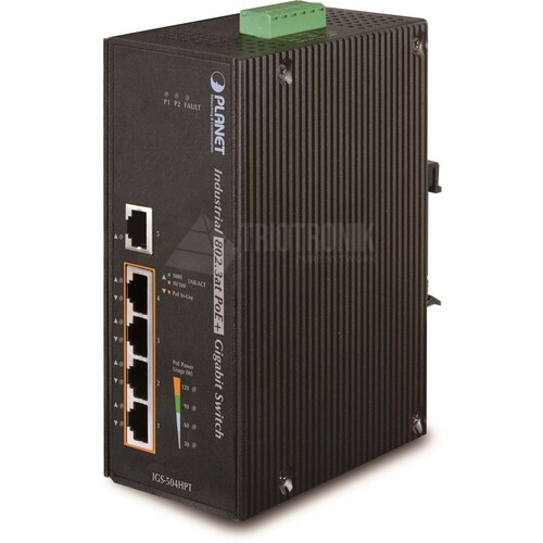 IGS-504HPT Planet IP30 5 Port Gigabit Switch with 4 Port 802.3AT POE+  ( 40 t Produktbild Front View L