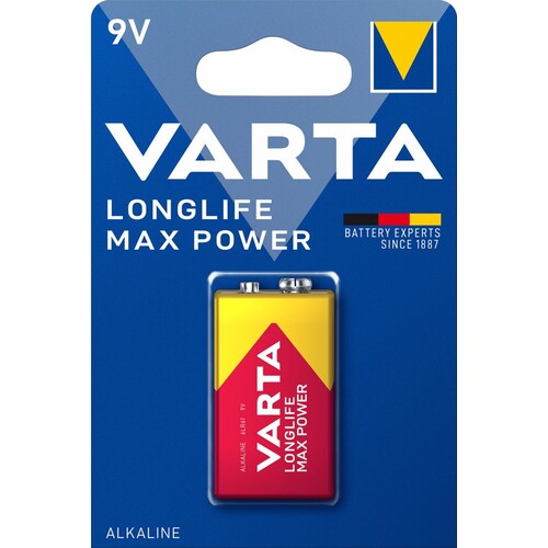 04722101401 VARTA LONGLIFE Max Power 9V (1STK.-BL.) E-Block Batterie Produktbild Front View L