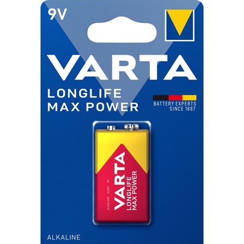 04722101401 Varta LONGLIFE Max Power 9V (1Stk.-Bli.) E-Block Batterie 6LR61 Produktbild Front View L