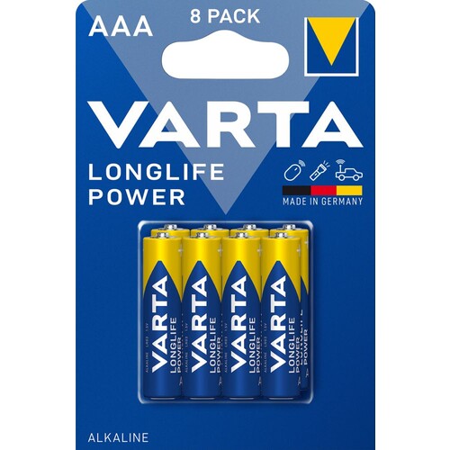 04903121438 VARTA LONGLIFE Power AAA (8STK.-BL.) Micro Batterie Produktbild Front View L
