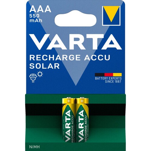 56733101402 VARTA RECHARGE ACCU Solar (2STK.-BL.)550mAh Micro AAA Produktbild Front View L