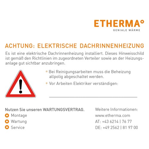 25786 ETHERMA Warnaufkleber "Achtung: elektrische Dachrinnenheizung" Produktbild Front View L