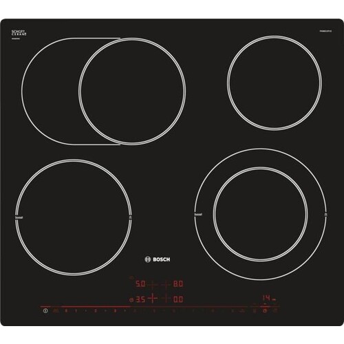 PKN601DP1D Bosch Elektrokochfeld Autark 60cm flächenbündig 2Kreiszone+Bräterzone Produktbild