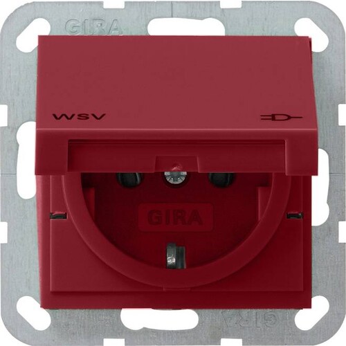 010402 Gira SCHUKO Steckdose WSV mit Klappdeckel System 55 Rot Produktbild Front View L