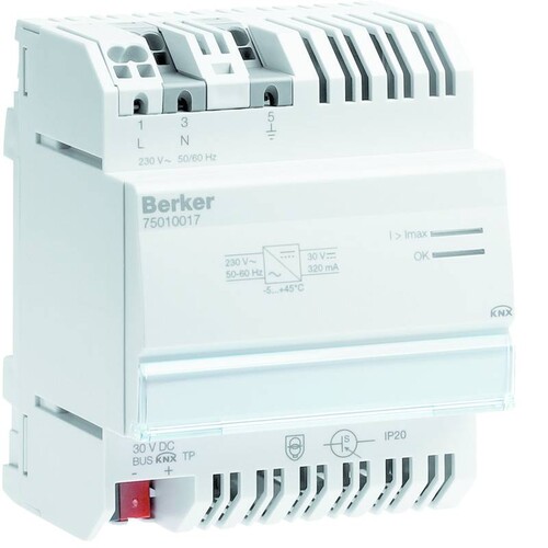 75010017 Berker KNX Spannungsversorgung 320mA REG 4TE Produktbild Front View L