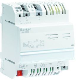 75010020 Berker KNX Spannungsversorgung 320mA/30VDC, 640mA/24VDC REG 4TE Produktbild