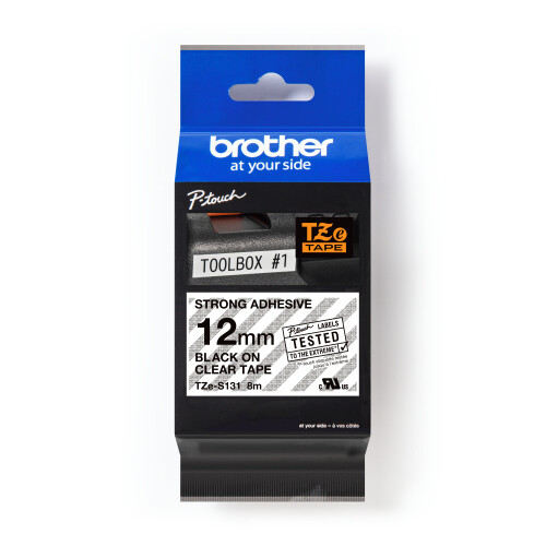 TZeS131 Brother Pro-Tape Schriftband 12mm 8m Band schwarz auf transparent Produktbild Front View L
