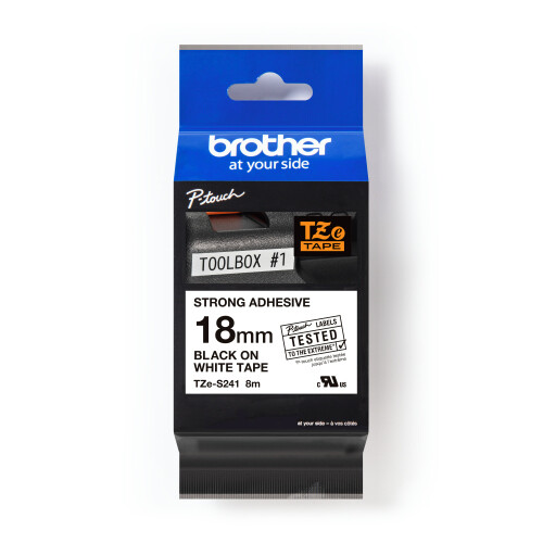 TZeS241 Brother Pro-Tape Schriftband 18mm 8m Band schwarz auf weiß Produktbild Front View L