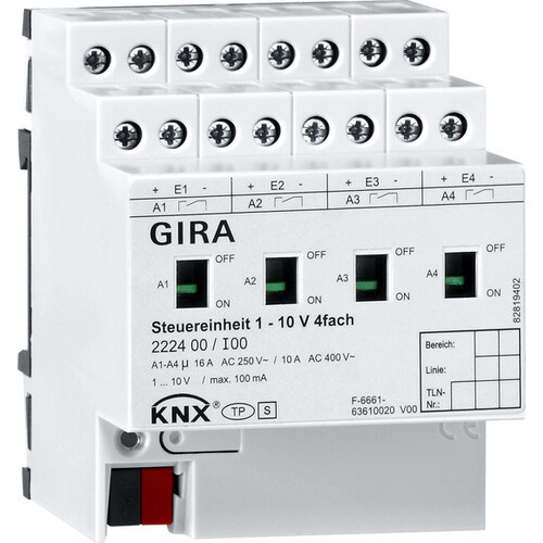 222400 GIRA KNX Steuereinheit 1-10V 4-Fach mit HB, REG 4TE Produktbild Front View L