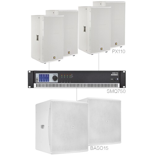 FORTE10.6/W Audac Lautsprecherset groß 4X PX110 + 2X BASO15 & SMQ750   weiss Produktbild Front View L