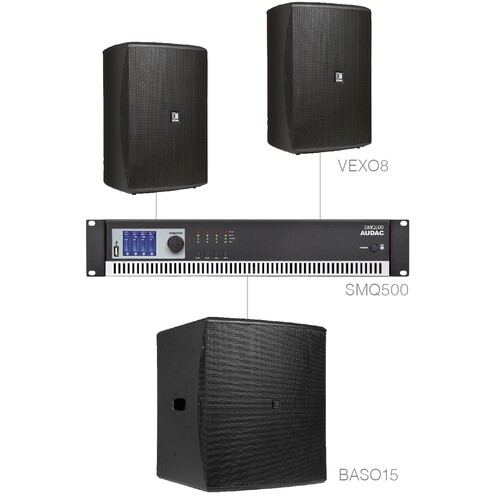 FORTE8.3/B Audac Lautsprecherset medium 2X VEXO8 + BASO15 & SMQ500   schwarz Produktbild Front View L
