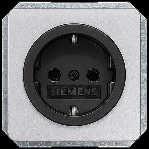 5UB1465 Siemens DELTA profil SCHUKO- Steckdose silber mit schwarzem Näpfchen Produktbild