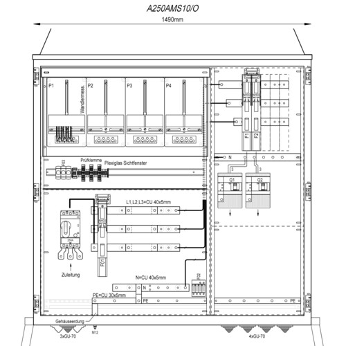A250AMS10/O Mehler Wandlermessverteiler B1490xH1450xT400mm Zul. LS 250A, Abg. 2 Produktbild Front View L