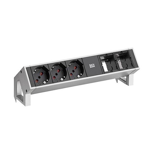 902.448 Bachmann DESK2 3xIT/CEE7/3 2xCM sw 0,2m GST18 Inox Produktbild Front View L