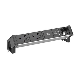 937.004 Bachmann DESK2 ALU BLACK 2xUK 1xCM 1xUSB Produktbild front M