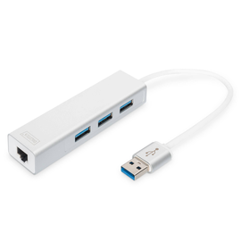 DA-70250-1 Digitus USB Hub  3PORT USB 3.0 Network 3xUSB3.0, 1xRJ45, 10-1000Mb Produktbild