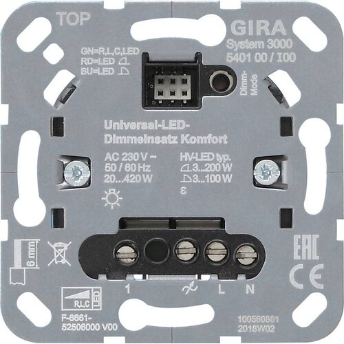 540100 Gira S3000 Universal Tast Dimmer Komfort Einsatz Produktbild Front View L