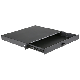 RD110L/B Caymon 19 Zoll Rackschublade, 1HE mit Schloss, schwarz Produktbild front M