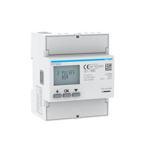 ECP380D Hager Energiezähler 3phasig,direkt 80A, S0,MID Produktbild Front View L