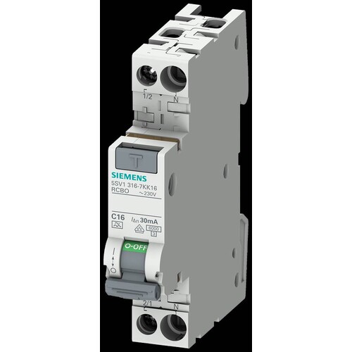 5SV1316-7KK16 Siemens FI/LS Kompakt 1P+N 6kA Typ A 30mA C16 1TE Produktbild Additional View 1 L