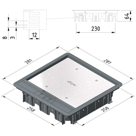 15641 Trayco FS-HC8-CE-SQ-260-PA7011 Klappdeckel the Box mit Teppichrand grau Produktbild