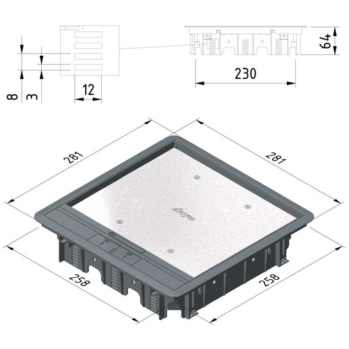 15641 Trayco FS-HC8-CE-SQ-260-PA7011 Klappdeckel quadratisch f. Teppich grau Produktbild