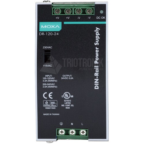 DR-120-24 Moxa 120W/5A, 24 VDC, with 88 to 132 VAC/176 to 264 VAC Produktbild Front View L