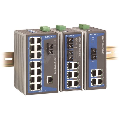 EDS-308-M-SC-T Moxa Industrial Unmanaged Ethernet Switch with 7 10/100BaseT(X) Produktbild Front View L