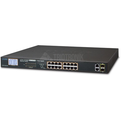 FGSW-1822VHP Planet 16 Port 10/100TX 802.3at PoE + 2 Port 10/100/1000T Produktbild Front View L