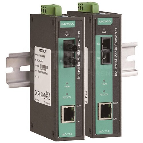 IMC-21A-S-SC Moxa Industrial 10/100BaseT(X) to 100BaseFX media conve Produktbild Front View L