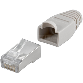 MOD 8-8 S GREY Neutral Modular Plug RJ45, shielded, with grey boot Produktbild front M