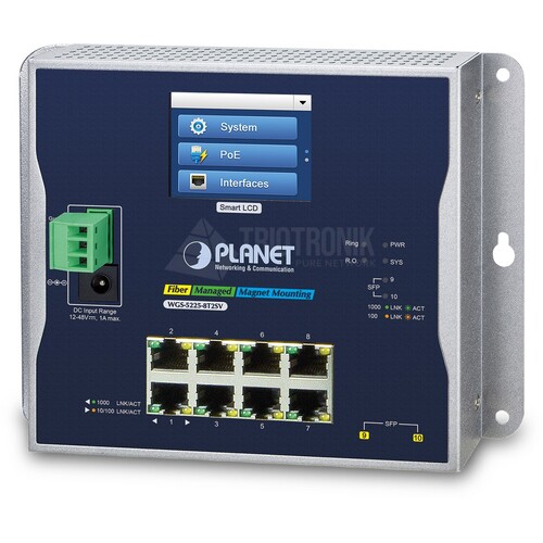 WGS-5225-8T2SV Planet IP30, IPv6/IPv4, L2+ 8 Port 10/100/1000T + 2-Port Produktbild Front View L