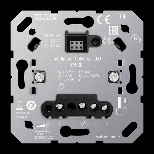 1711DE JUNG Tastdimmer Universal LED mit Nebenstelleneingang Produktbild Front View L