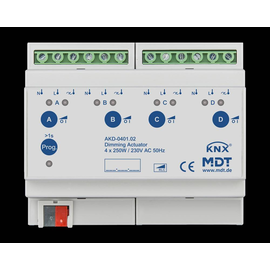 AKD-0401.02 MDT Dimmaktor 4 fach, 6TE REG, 250W, 230VAC mit Wirkleistungsmess Produktbild