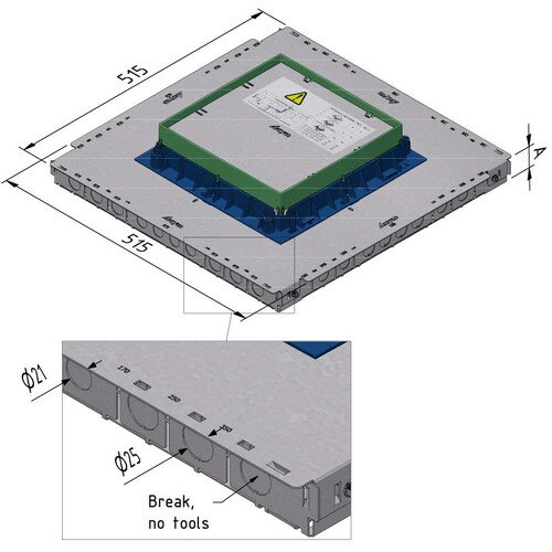 15639 Trayco FS BOX48 SQ 260 500 PG Unterflurdose Breite 515x515mm Höhe 48mm Produktbild