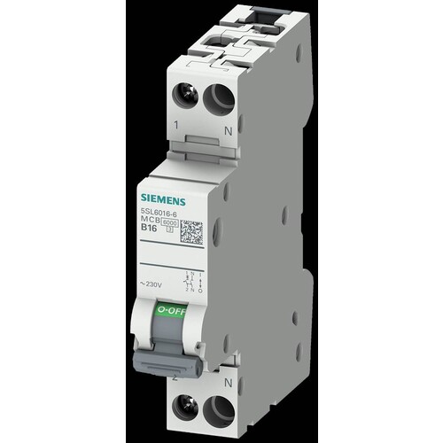 5SL6016-6 Siemens LEITUNGSSCHUTZSCHALTER 230V 6KA, 1+N POLIG/1TE B16 Produktbild