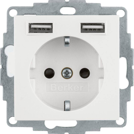 48038989 Berker S1 Schuko-Steckdose mit 2fach USB 4A polarweiß glänzend Produktbild