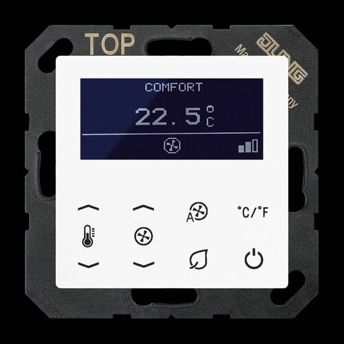 TRDA5248WW Jung KNX Raumtemperaturregler Fan Coil Produktbild Front View L