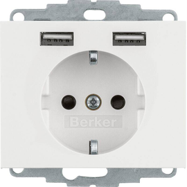 48037009 Berker BERKER K.1 SSD mit 2fach USB 2 4 A polarweiß glänzend Produktbild