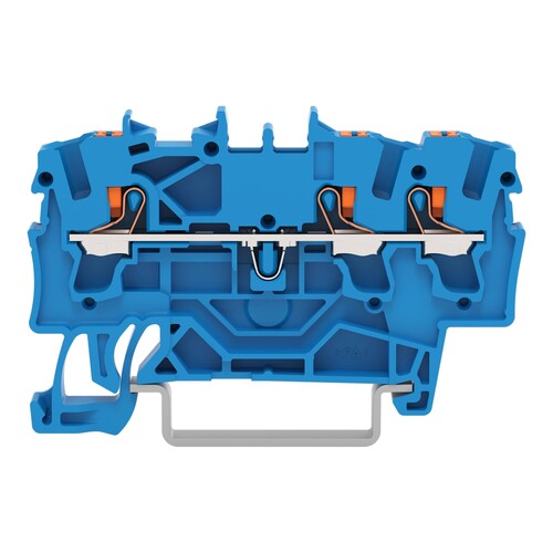 2202-1304 Wago 3 Leiter Durchgangsklemme mit Drücker 2,5 mm², blau Produktbild