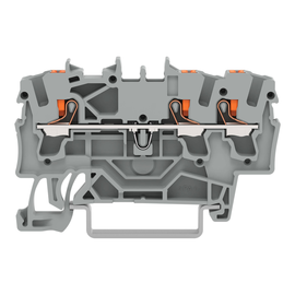 2202-1301 Wago 3 Leiter Durchgangsklemme mit Drücker 2,5 mm², grau Produktbild