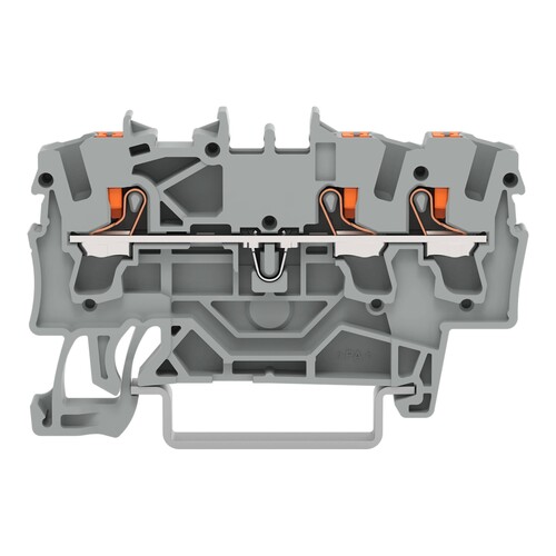 2202-1301 Wago 3 Leiter Durchgangsklemme mit DrÃŒcker 2,5 mmÂ², grau Produktbild