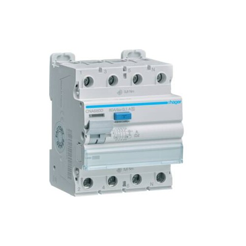 CNA680D Hager FI Schutzschalter 3P+N 80A 100mA A S Produktbild Front View L