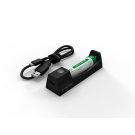 500986 Ledlenser Charging station and 14500 li ion rechargeable battery Produktbild front M
